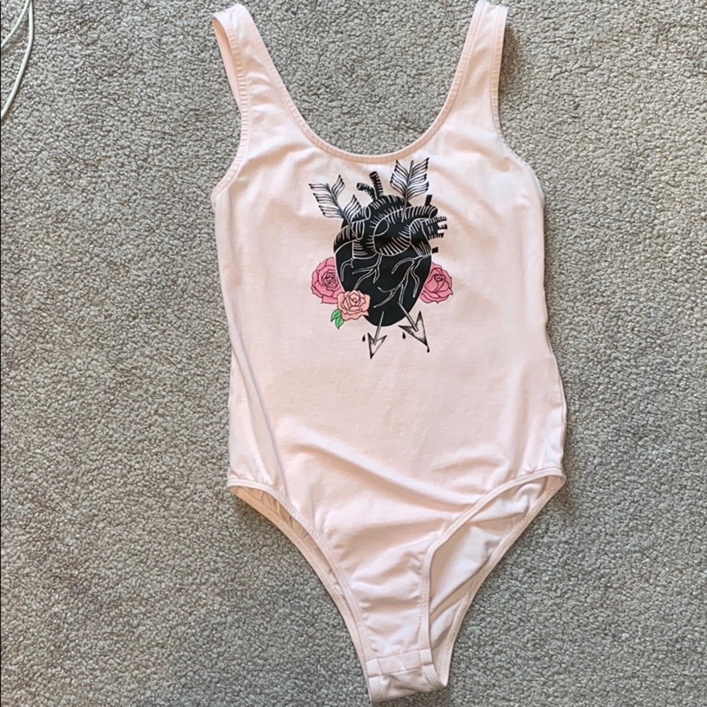 pink heart body suit